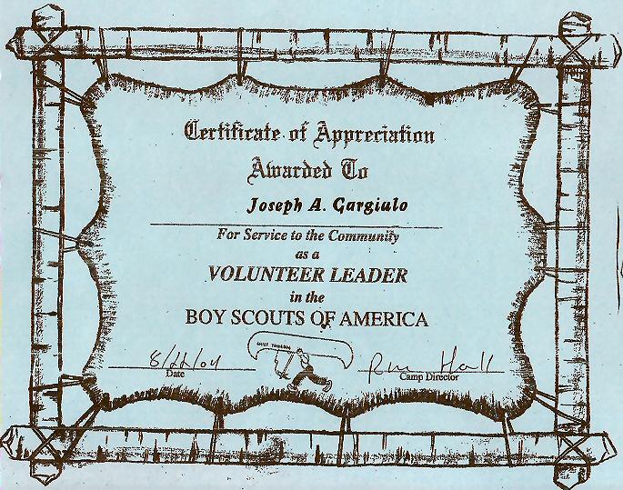 Boy Scouts of America volunteer leader certificate