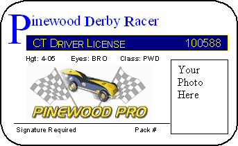 pinewood derby car racing license