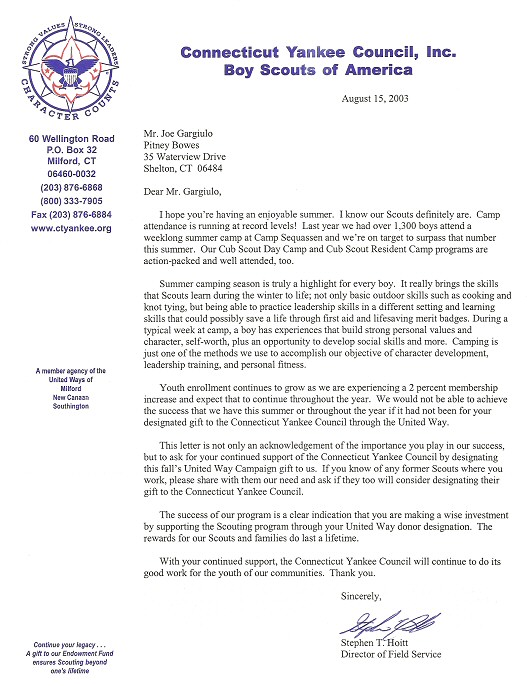 BSA CT Yankee Council support letter
