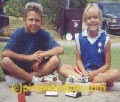 Brother and Sister Pinewood Derby winners with cars Brother and Sister Pinewood Derby winners with cars