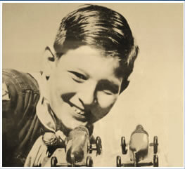 Cub Scout at starting gate, 1958