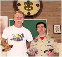 pinewood derby history - joe and gary with their pinewood cars