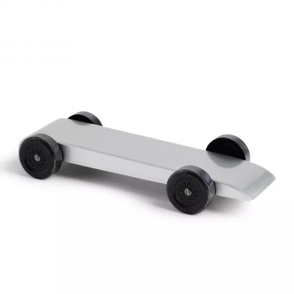 fully built pinewood derby car with tie-dye body skin
