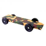 fully built pinewood derby car with camoflauge body skin