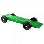 fully built pinewood derby car with green flames body skin