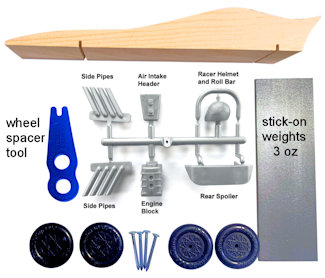 Official Pinewood Derby Car Kit - Includes Wood Block, Wheels, and